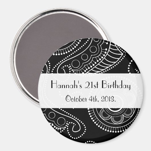 Paisley Pattern, Persian Paisley, Boteh, Birthday Magnet (Vorderseite/Rückseite)