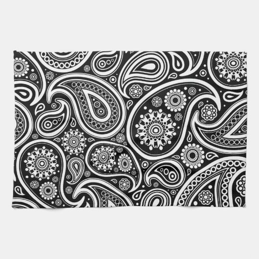 Paisley Pattern, Persisch Paisley, Schwarz und Wei Geschirrtuch (Horizontal)