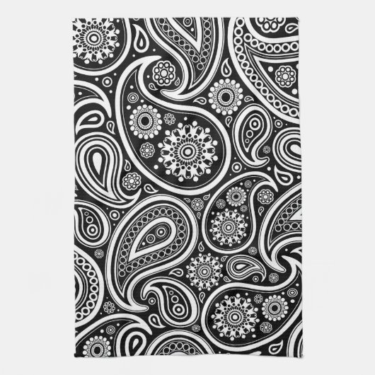 Paisley Pattern, Persisch Paisley, Schwarz und Wei Geschirrtuch (Vertikal)