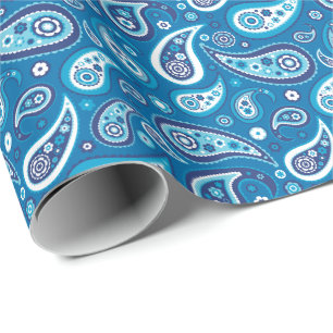 Paisley Pattern Retro Sapphire Blue Geschenkpapier