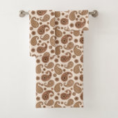 Paisley Pattern, Schokolade Brown und Tan auf Beig Badhandtuch Set (Insitu)