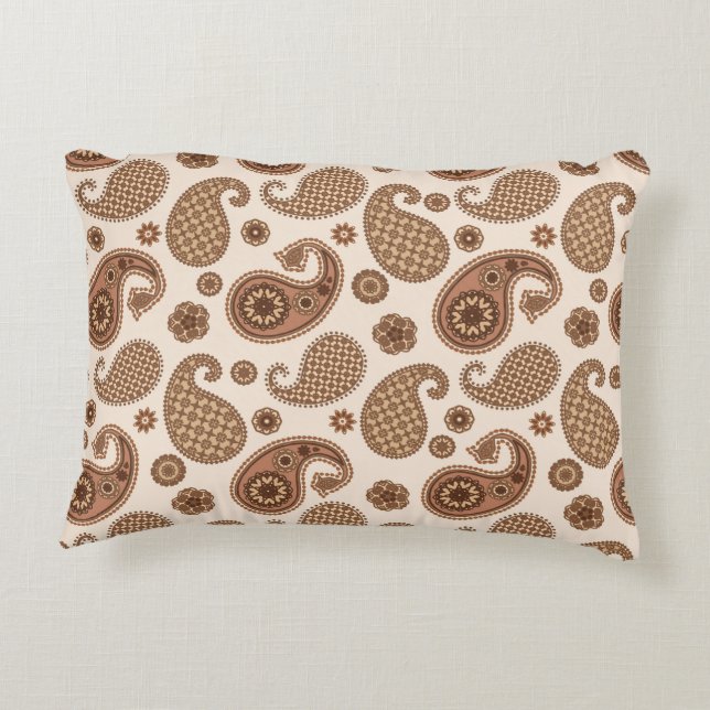 Paisley Pattern, Schokolade Brown und Tan auf Beig Dekokissen (Rückseite)