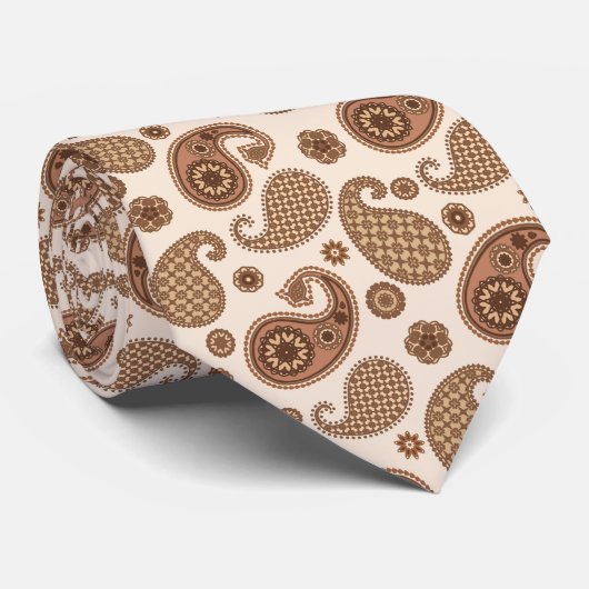 Paisley Pattern, Schokolade Brown und Tan auf Beig Krawatte (Gerollt)