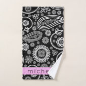 Paisley Pattern, Schwarz und Weiß, Ihr Name Badhandtuch Set (Handtuch)