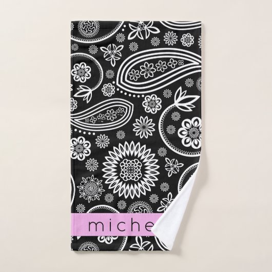 Paisley Pattern, Schwarz und Weiß, Ihr Name Badhandtuch Set (Handtuch)