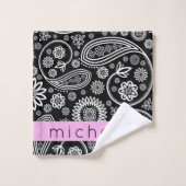 Paisley Pattern, Schwarz und Weiß, Ihr Name Badhandtuch Set (Waschlappen)