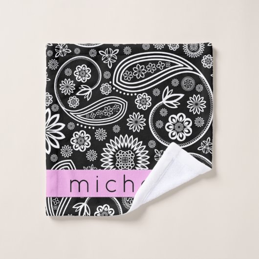 Paisley Pattern, Schwarz und Weiß, Ihr Name Badhandtuch Set (Waschlappen)