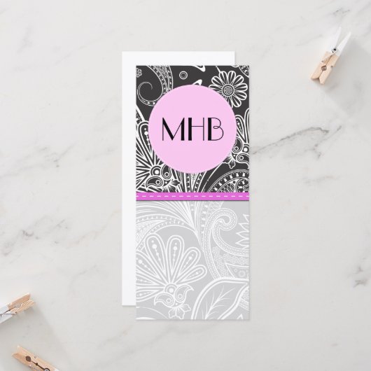 Paisley Pattern, Schwarz und Weiß, Monogramm (Vorderseite/Rückseite Beispiel)