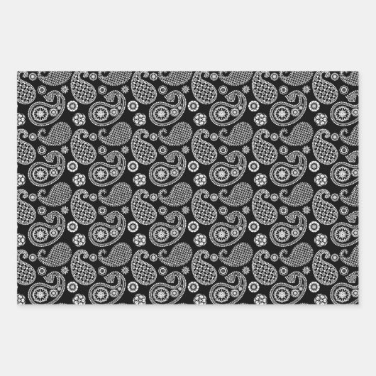Paisley Pattern, schwarz, weiß und rot Geschenkpapier Set (Vorderseite 3)