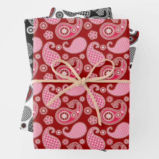 Paisley Pattern, schwarz, weiß und rot Geschenkpapier Set (Beispiel)