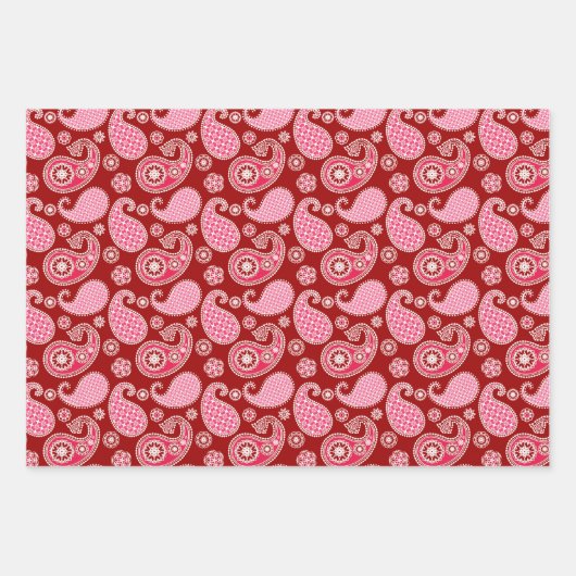 Paisley Pattern, schwarz, weiß und rot Geschenkpapier Set (Vorderseite)