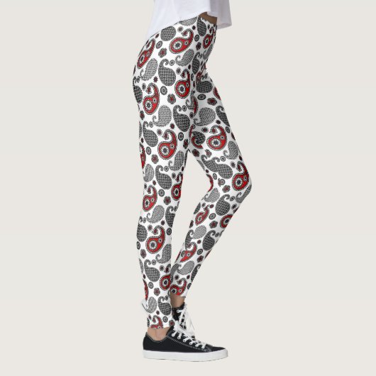 Paisley Pattern, schwarz, weiß und rot Leggings (Rechts)