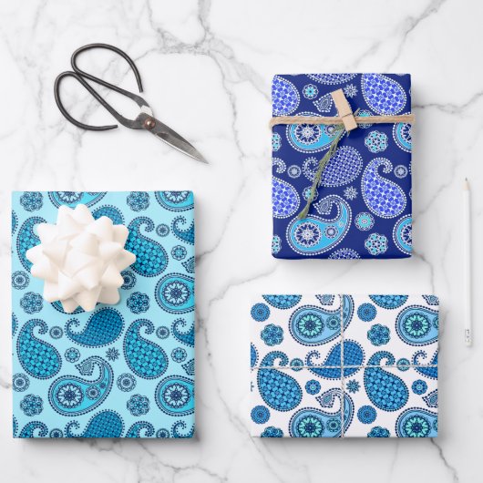Paisley Pattern, Shades of Blue Geschenkpapier Set (Vorderseite)