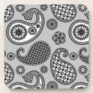 Paisley pattern, shades of grey, black and white getränkeuntersetzer