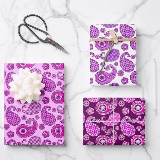 Paisley Pattern, Shades of Orchid und Lila Geschenkpapier Set (Vorderseite)