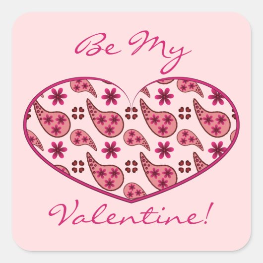 Paisley Pattern Valentine Heart Quadratischer Aufkleber (Vorderseite)