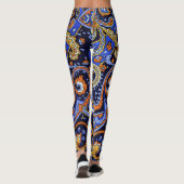 Paisley Pattern Vintag Blue Retro Leggings (Rückseite)
