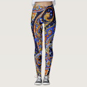 Paisley Pattern Vintag Blue Retro Leggings (Vorderseite)