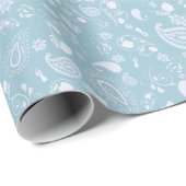 Paisley Pattern White and Blue Wrapping Paper Geschenkpapier (Rolleneckpunkt)