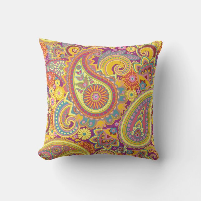 Paisley Pattern Yellow Lila Red Orange Kissen (Vorderseite)
