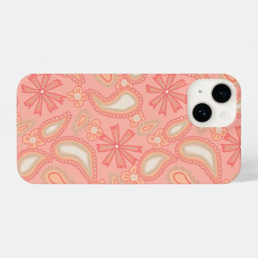 Paisley Peach Blooms iPhone Hülle (Rückseite (Horizontal))