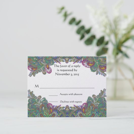 Paisley Peacock Colors UAWG RSVP Karte (Stehend Vorderseite)