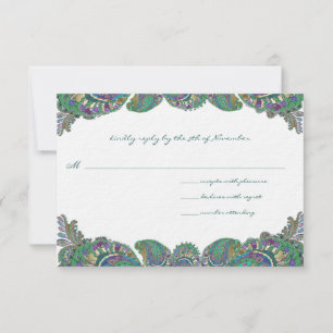 Paisley Peacock Colors Wedding Response Cards RSVP Karte