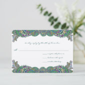 Paisley Peacock Colors Wedding Response Cards RSVP Karte (Stehend Vorderseite)