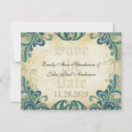Paisley Peacock Colors Wedding Save the Date