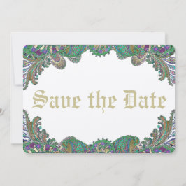 Paisley Peacock Colors Wedding Save the Date