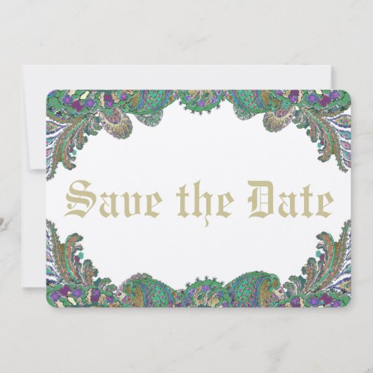 Paisley Peacock Colors Wedding Save the Date (Vorderseite)