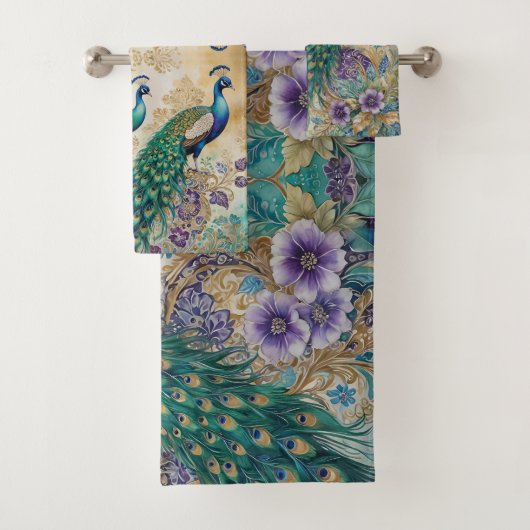 Paisley Peacock Floral Watercolor Badhandtuch Set (Insitu)