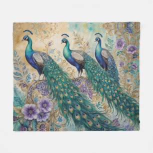 Paisley Peacock Floral Watercolor Fleecedecke