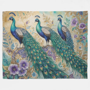 Paisley Peacock Floral Watercolor Fleecedecke