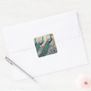 Paisley Peacock Floral Watercolor Quadratischer Aufkleber