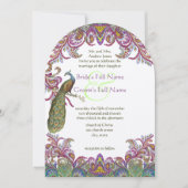 Paisley Peacock Pink und Grüne Hochzeit Einladung (Vorderseite)