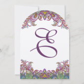 Paisley Peacock Pink und Grüne Hochzeit Einladung (Rückseite)