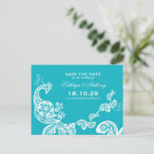 Paisley Peacock Romantic Chic Foto Save the Date Ankündigungspostkarte (Stehend Vorderseite)