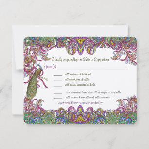 Paisley Pfau Farben RSVP Karte