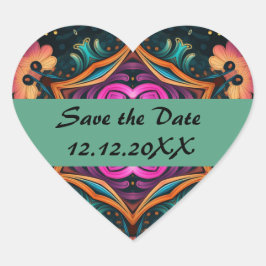 Paisley Pink Floral Save the Date Herz-Aufkleber