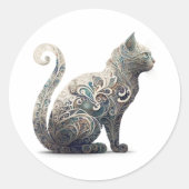 Paisley Profile Cat Runder Aufkleber (Vorderseite)
