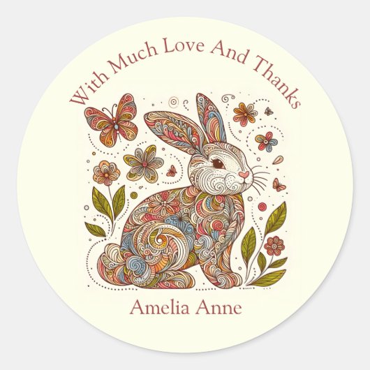 Paisley Rabbit "with many Liebe" Vielen Dank Runder Aufkleber (Vorderseite)