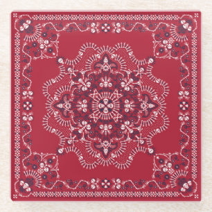 Paisley, Schädel, Bandana, Quadrat-Design. Glasuntersetzer