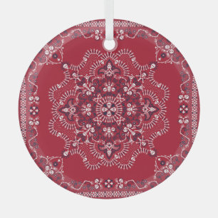 Paisley, Schädel, Bandana, Quadrat-Design. Ornament Aus Glas