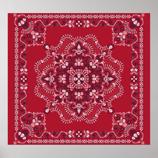 Paisley, Schädel, Bandana, Quadrat-Design. Poster