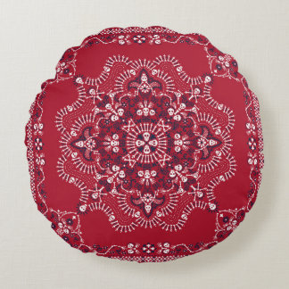 Paisley, Schädel, Bandana, Quadrat-Design. Rundes Kissen