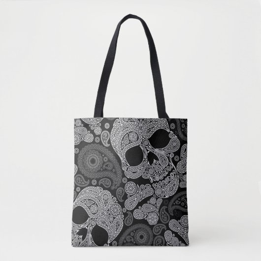Paisley-Schädel-Schwarzes Tasche (Vorderseite)