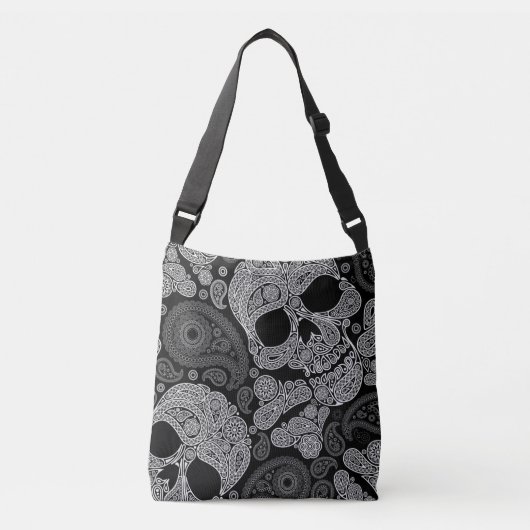 Paisley Skull Black Tragetaschen Mit Langen Trägern (Vorderseite)