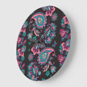 Paisley Strip: Schwarz dekorativ Nahtlos Große Wanduhr (Winkel)