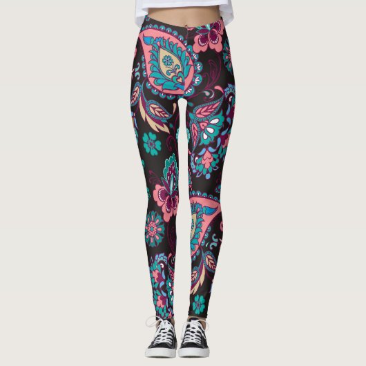 Paisley Strip: Schwarz dekorativ Nahtlos Leggings (Vorderseite)